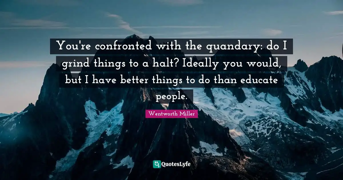 Grind Quotes: "You're confronted with the quandary: do I grind things to a halt? Ideally you would, but I have better things to do than educate people."
