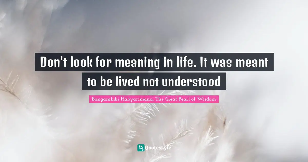 Bangambiki Habyarimana, The Great Pearl of Wisdom Quotes: Don't look for meaning in life. It was meant to be lived not understood