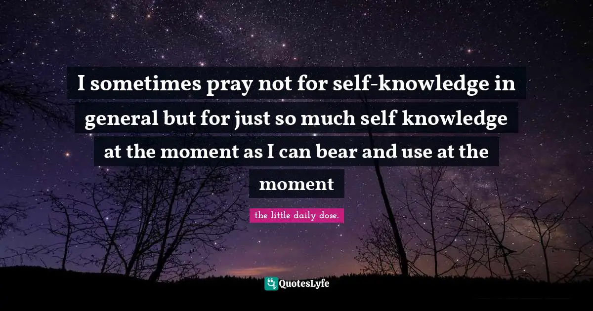 I sometimes pray not for self-knowledge in general but for just so much self knowledge at the moment as I can bear and use at the moment