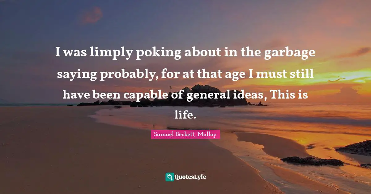 I was limply poking about in the garbage saying probably, for at that age I must still have been capable of general ideas, This is life.