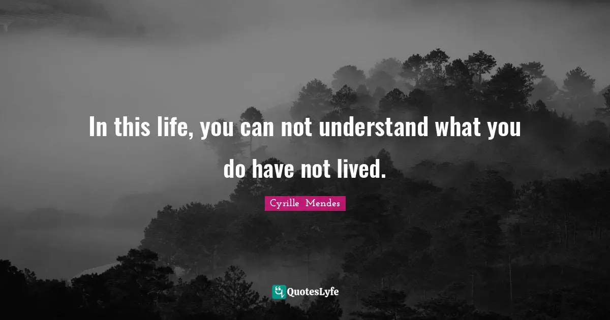 In this life, you can not understand what you do have not lived.