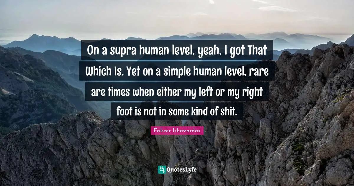 On a supra human level, yeah, I got That Which Is. Yet on a simple human level, rare are times when either my left or my right foot is not in some kind of shit.