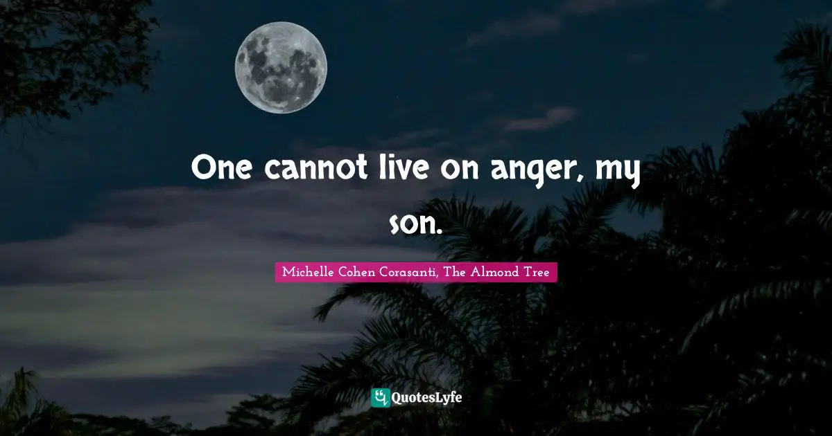 One cannot live on anger, my son.