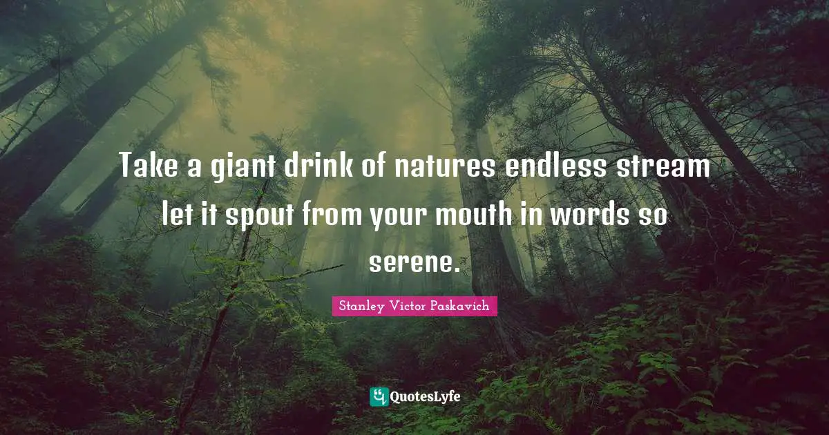 Take a giant drink of natures endless stream let it spout from your mouth in words so serene.
