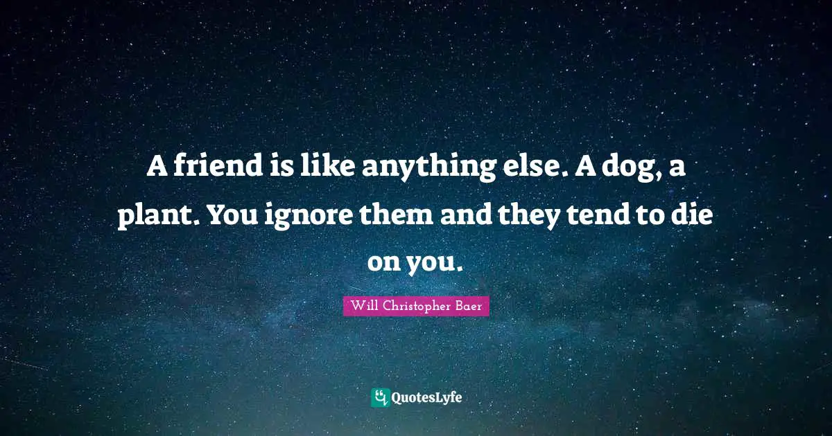 A friend is like anything else. A dog, a plant. You ignore them and they tend to die on you.