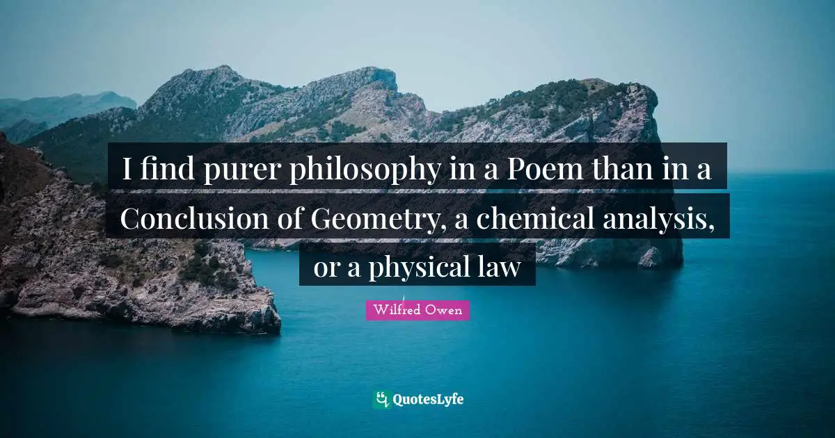 I find purer philosophy in a Poem than in a Conclusion of Geometry, a chemical analysis, or a physical law