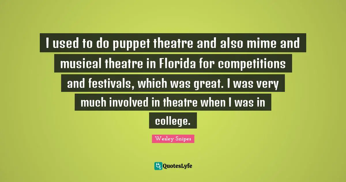 I used to do puppet theatre and also mime and musical theatre in Florida for competitions and festivals, which was great. I was very much involved in theatre when I was in college.