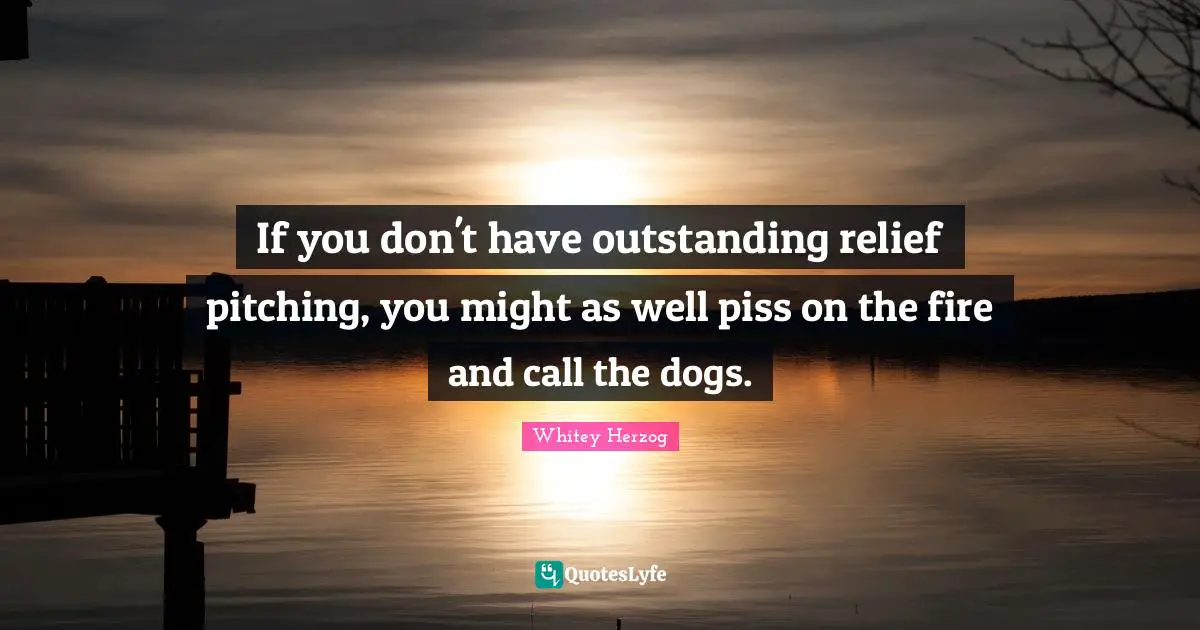 If you don't have outstanding relief pitching, you might as well piss on the fire and call the dogs.