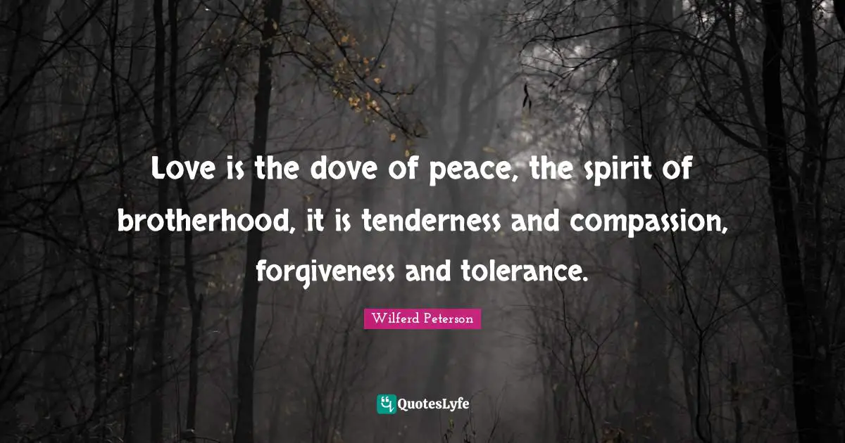 Love is the dove of peace, the spirit of brotherhood, it is tenderness and compassion, forgiveness and tolerance.