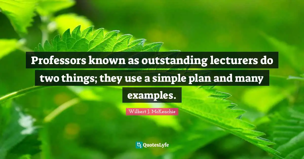 Professors known as outstanding lecturers do two things; they use a simple plan and many examples.