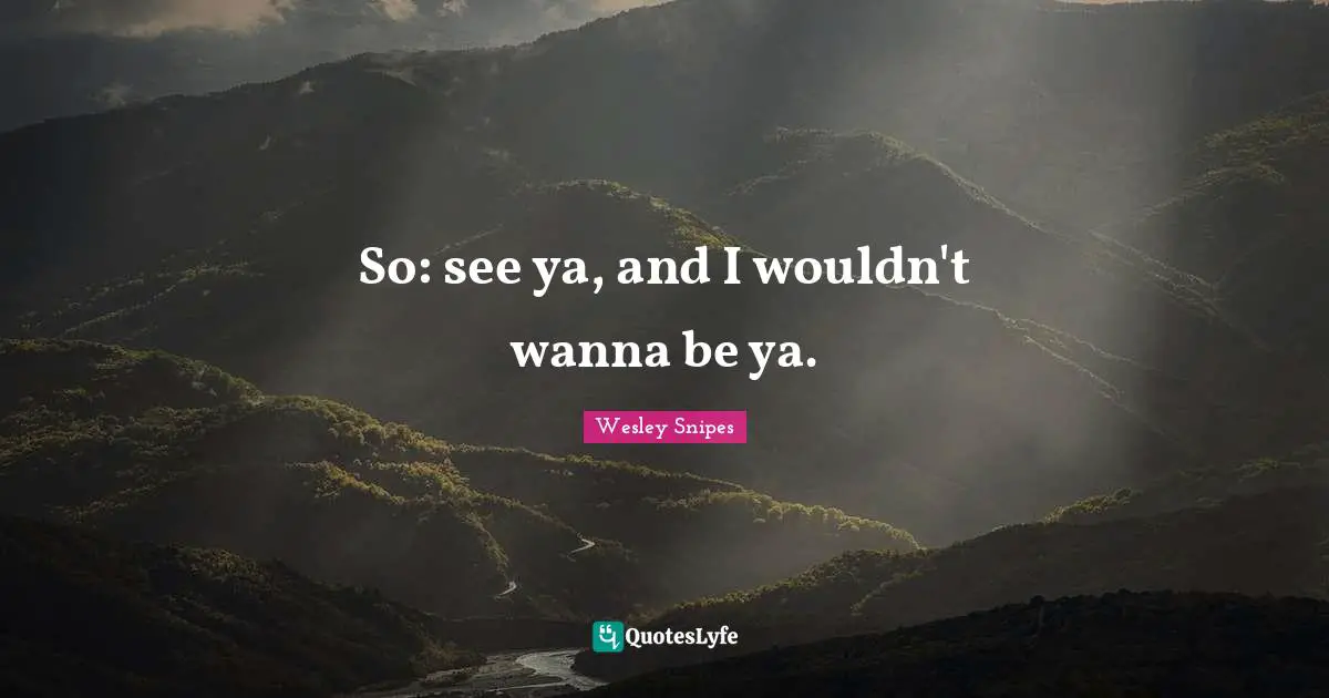 So: see ya, and I wouldn't wanna be ya.