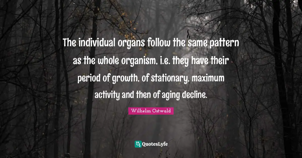 The individual organs follow the same pattern as the whole organism, i.e. they have their period of growth, of stationary, maximum activity and then of aging decline.