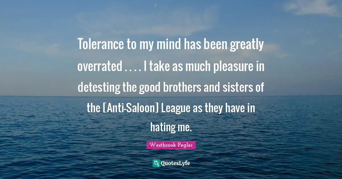Tolerance to my mind has been greatly overrated . . . . I take as much pleasure in detesting the good brothers and sisters of the [Anti-Saloon] League as they have in hating me.