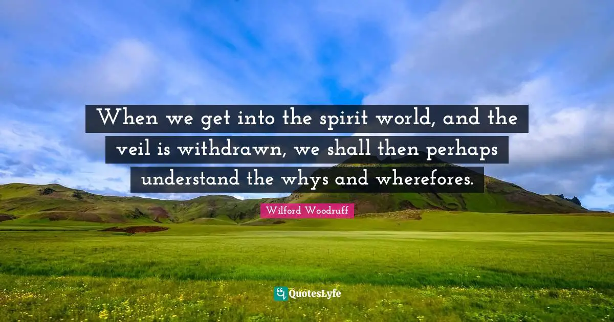 When we get into the spirit world, and the veil is withdrawn, we shall then perhaps understand the whys and wherefores.