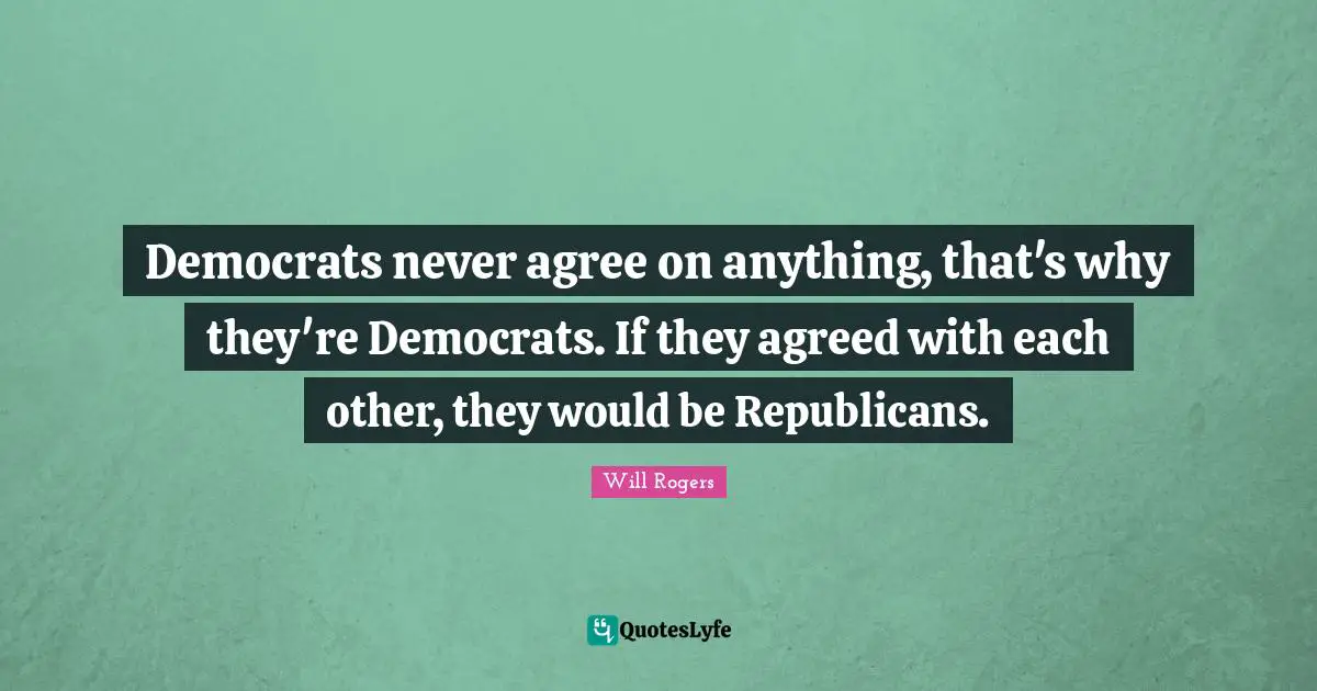 Democrats never agree on anything, that's why they're Democrats. If they agreed with each other, they would be Republicans.