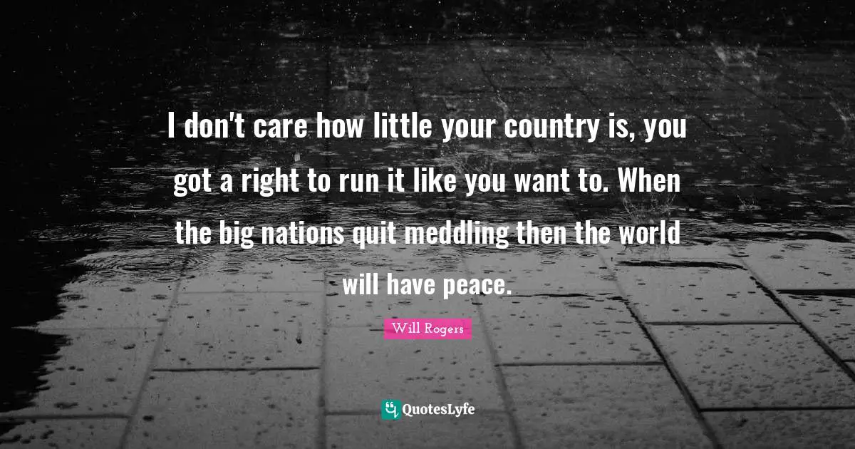 I don't care how little your country is, you got a right to run it like you want to. When the big nations quit meddling then the world will have peace.