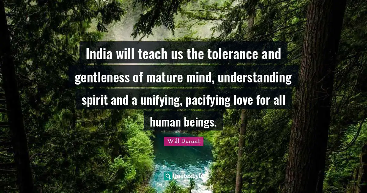 India will teach us the tolerance and gentleness of mature mind, understanding spirit and a unifying, pacifying love for all human beings.