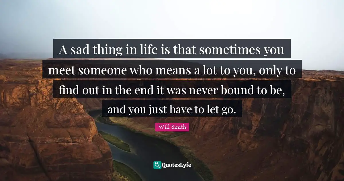 A sad thing in life is that sometimes you meet someone who means a lot to you, only to find out in the end it was never bound to be, and you just have to let go.