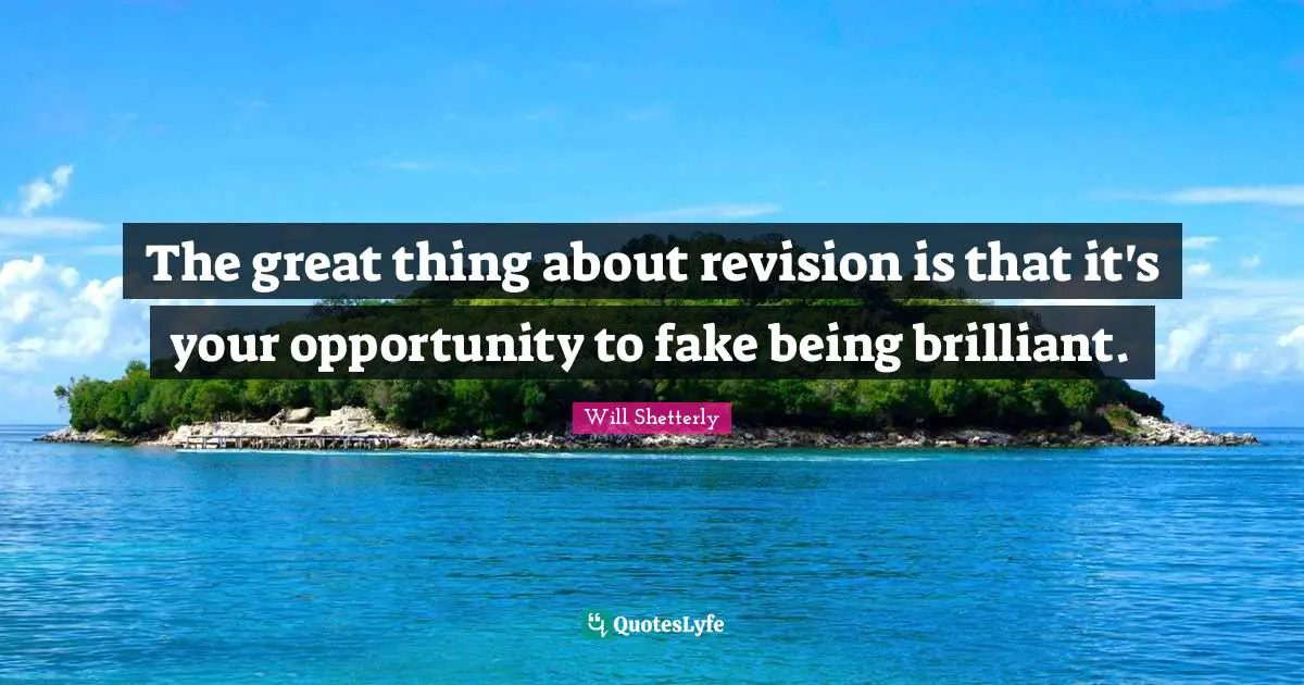 The great thing about revision is that it's your opportunity to fake being brilliant.