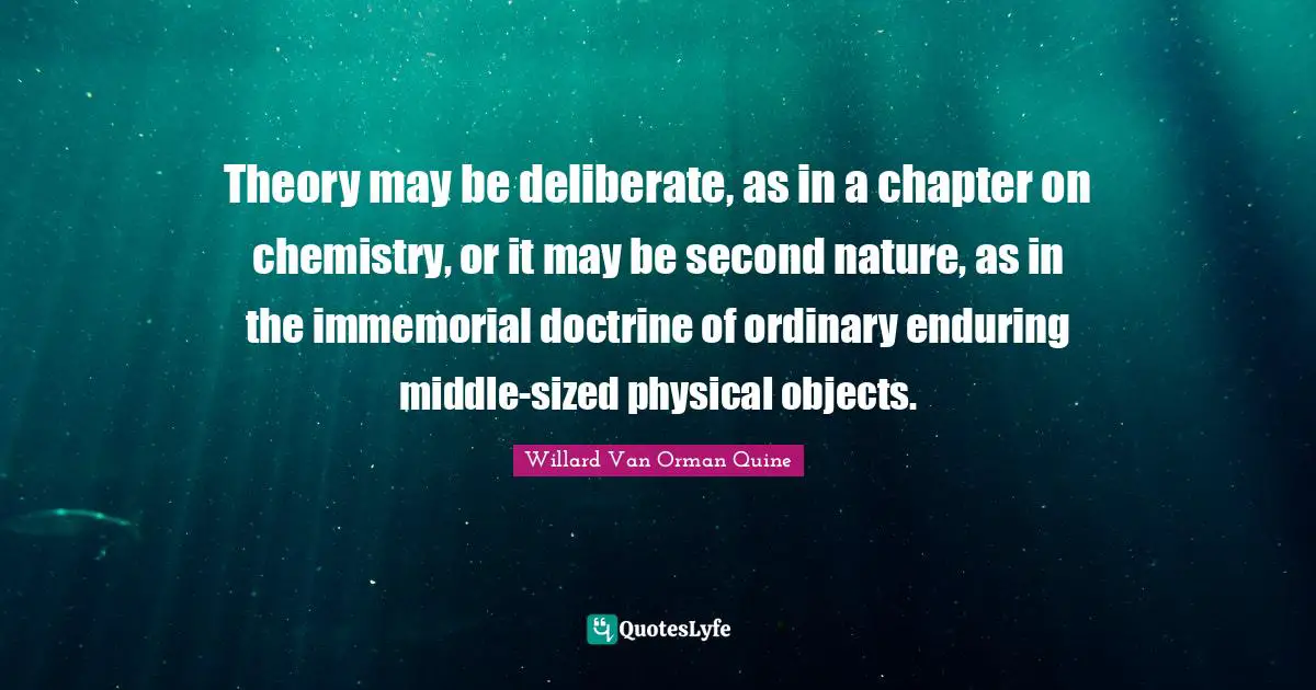 Theory may be deliberate, as in a chapter on chemistry, or it may be second nature, as in the immemorial doctrine of ordinary enduring middle-sized physical objects.