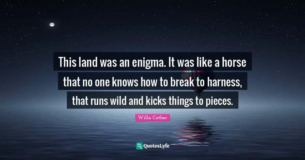 This land was an enigma. It was like a horse that no one knows how to break to harness, that runs wild and kicks things to pieces.