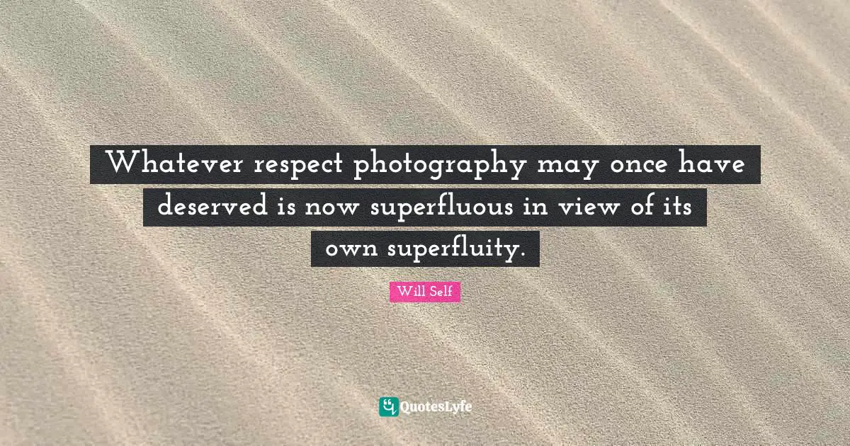 Whatever respect photography may once have deserved is now superfluous in view of its own superfluity.