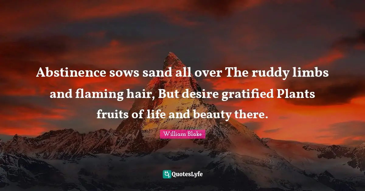Abstinence sows sand all over The ruddy limbs and flaming hair, But desire gratified Plants fruits of life and beauty there.