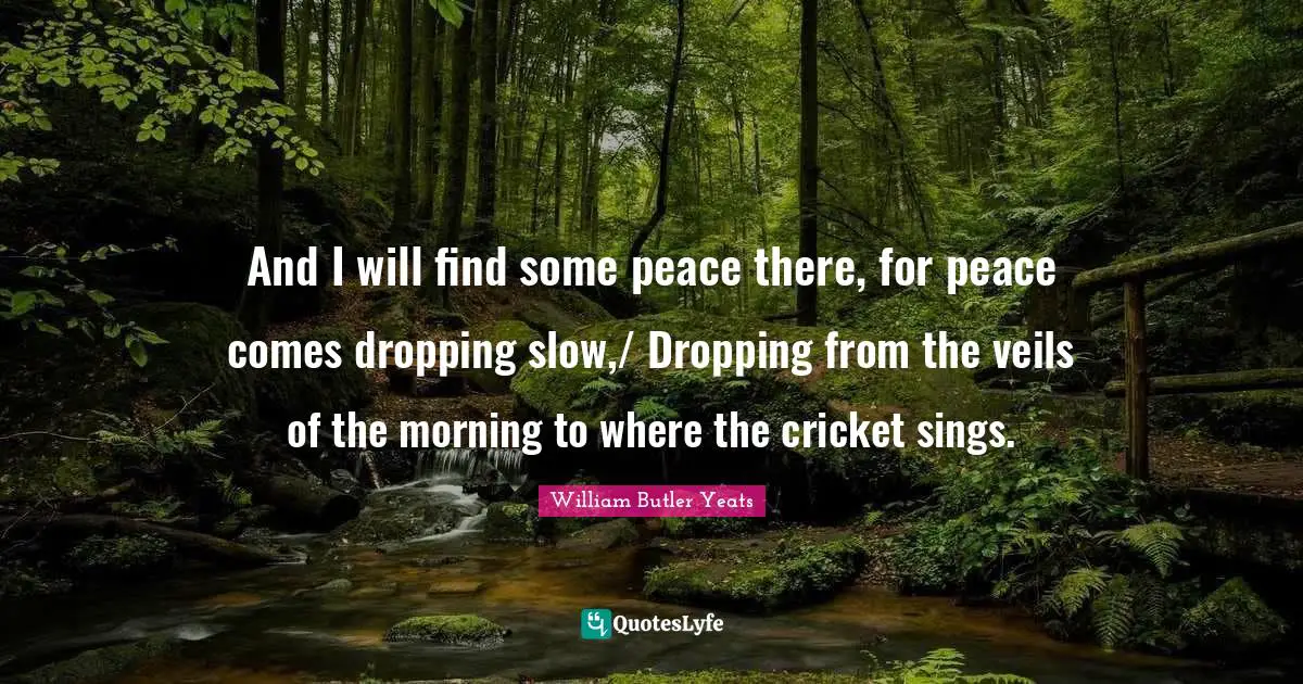 And I will find some peace there, for peace comes dropping slow,/ Dropping from the veils of the morning to where the cricket sings.