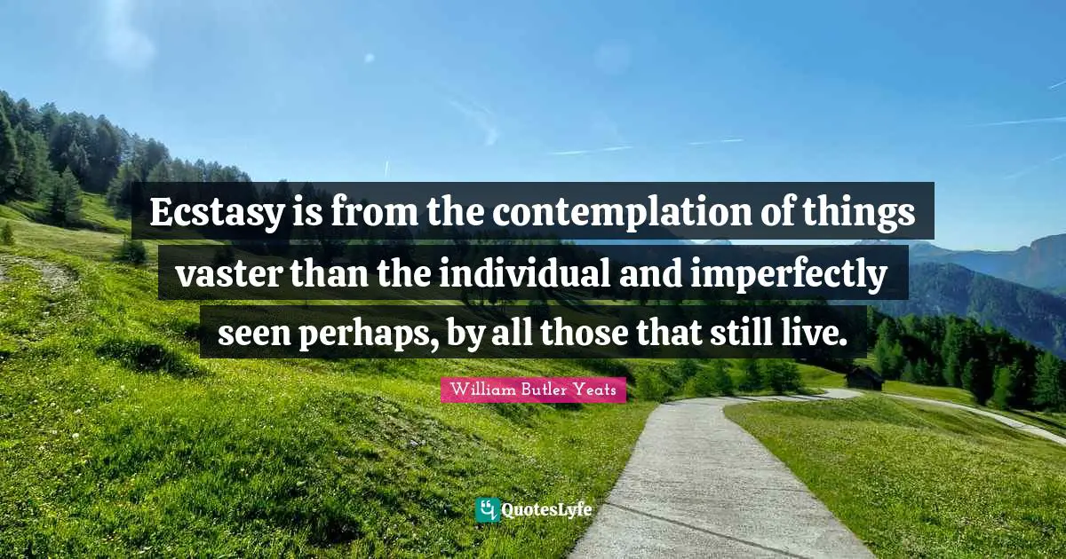 William Butler Yeats Quotes: "Ecstasy is from the contemplation of things vaster than the individual and imperfectly seen perhaps, by all those that still live."