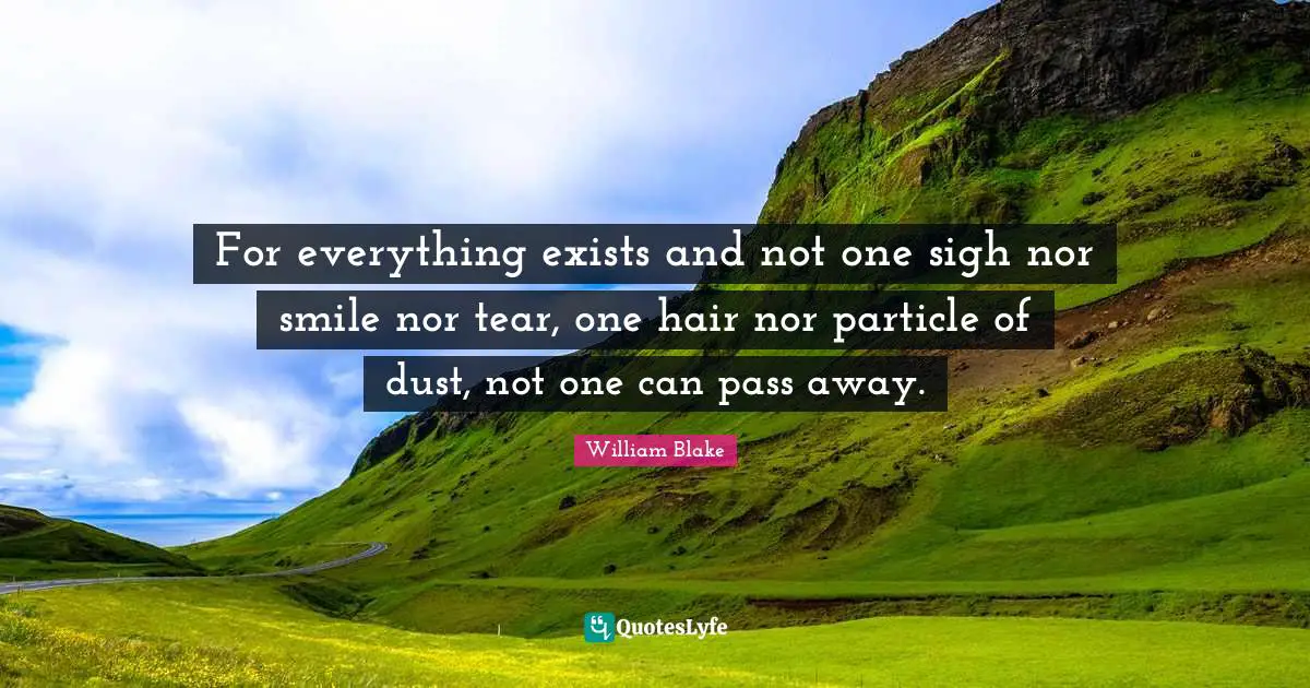 For everything exists and not one sigh nor smile nor tear, one hair nor particle of dust, not one can pass away.