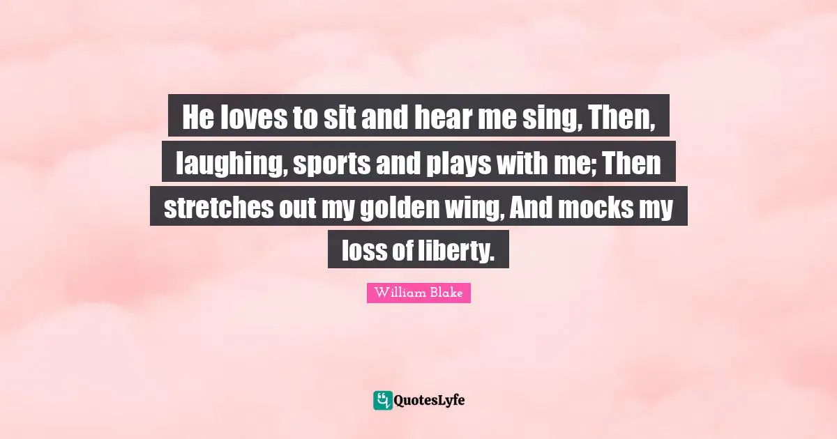 He loves to sit and hear me sing, Then, laughing, sports and plays with me; Then stretches out my golden wing, And mocks my loss of liberty.