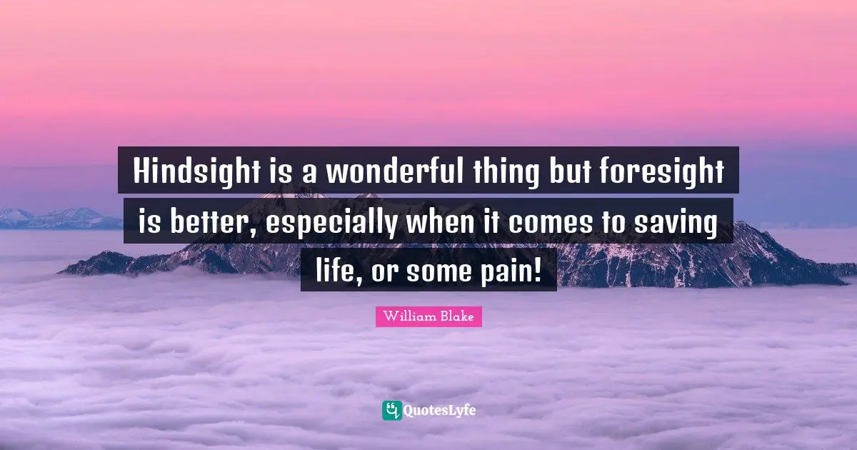 Hindsight Quotes: "Hindsight is a wonderful thing but foresight is better, especially when it comes to saving life, or some pain!"