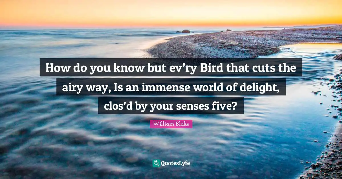How do you know but ev’ry Bird that cuts the airy way, Is an immense world of delight, clos’d by your senses five?