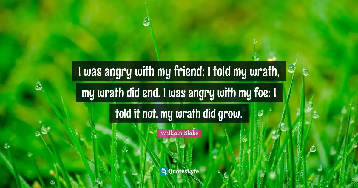 William Blake Quotes: "I was angry with my friend: I told my wrath, my wrath did end. I was angry with my foe: I told it not, my wrath did grow."