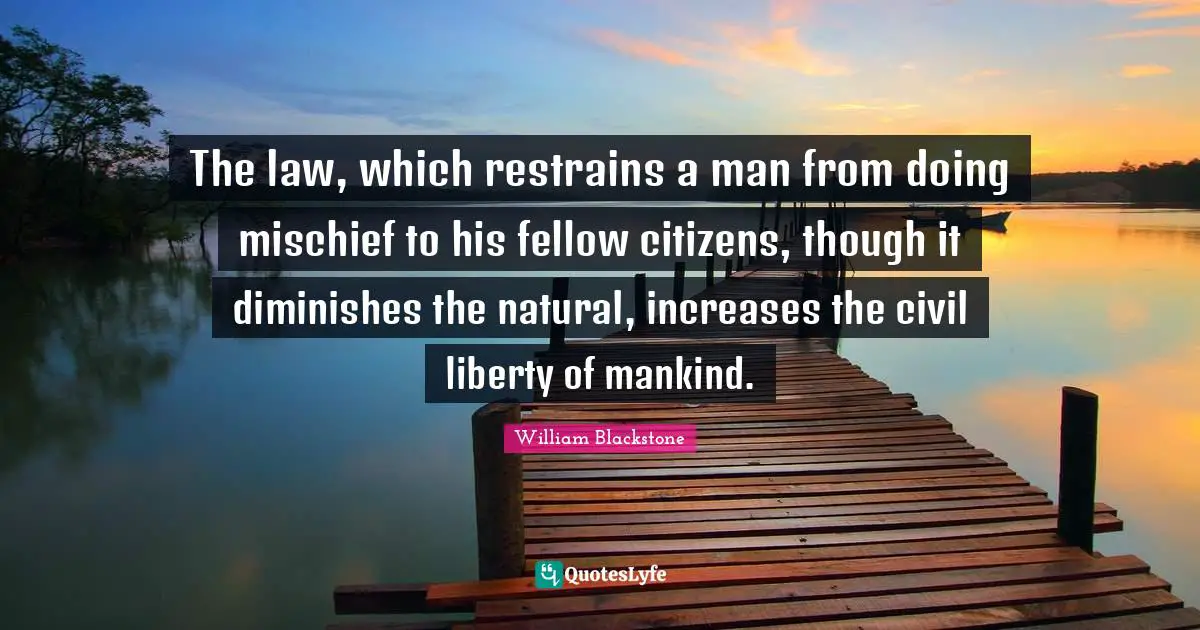 Mischief Quotes: "The law, which restrains a man from doing mischief to his fellow citizens, though it diminishes the natural, increases the civil liberty of mankind."