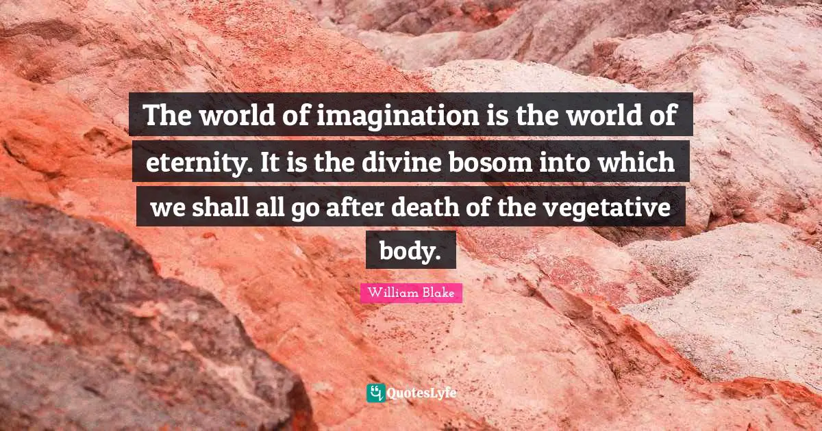 The world of imagination is the world of eternity. It is the divine bosom into which we shall all go after death of the vegetative body.