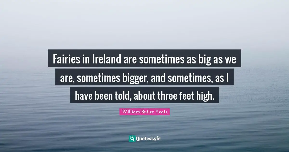 Fairies in Ireland are sometimes as big as we are, sometimes bigger, and sometimes, as I have been told, about three feet high.