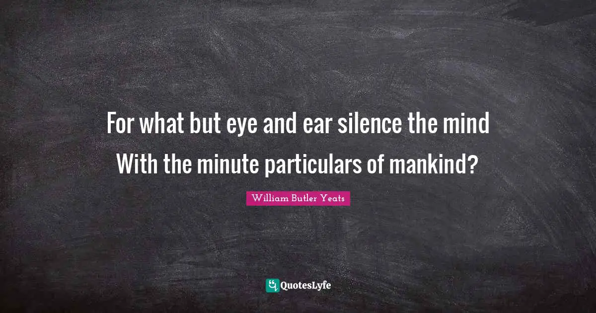 For what but eye and ear silence the mind With the minute particulars of mankind?