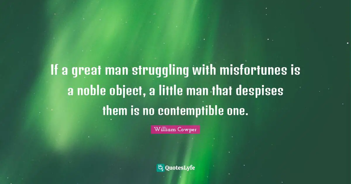 If a great man struggling with misfortunes is a noble object, a little man that despises them is no contemptible one.