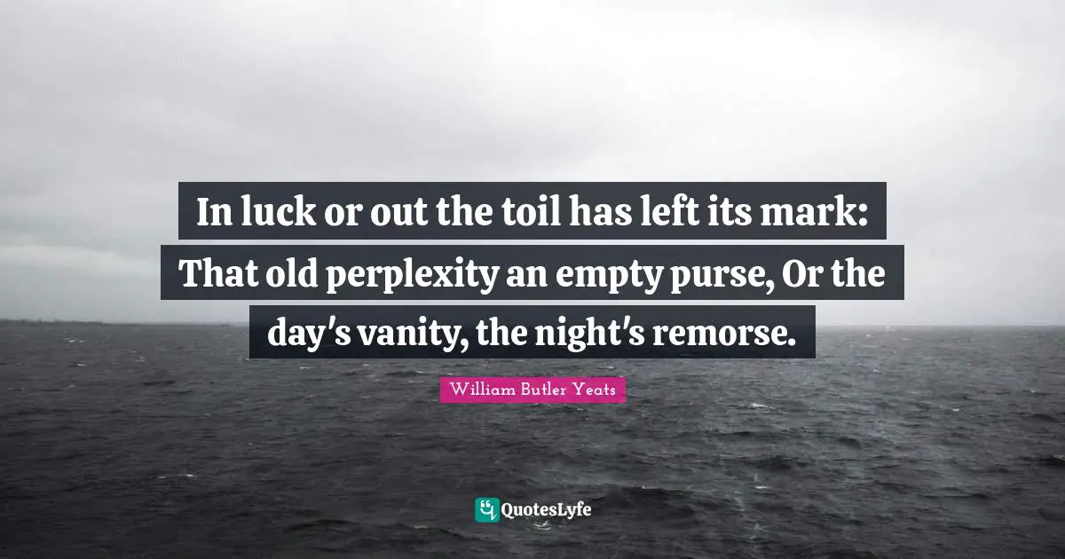 Perplexity Quotes: "In luck or out the toil has left its mark: That old perplexity an empty purse, Or the day's vanity, the night's remorse."