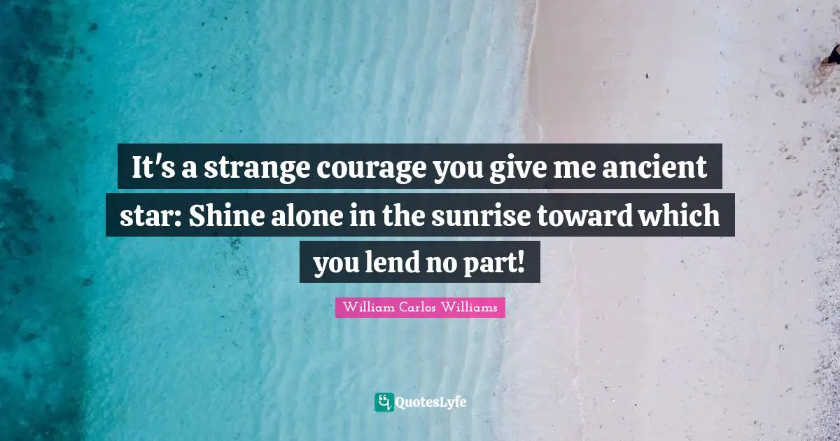 It's a strange courage you give me ancient star: Shine alone in the sunrise toward which you lend no part!
