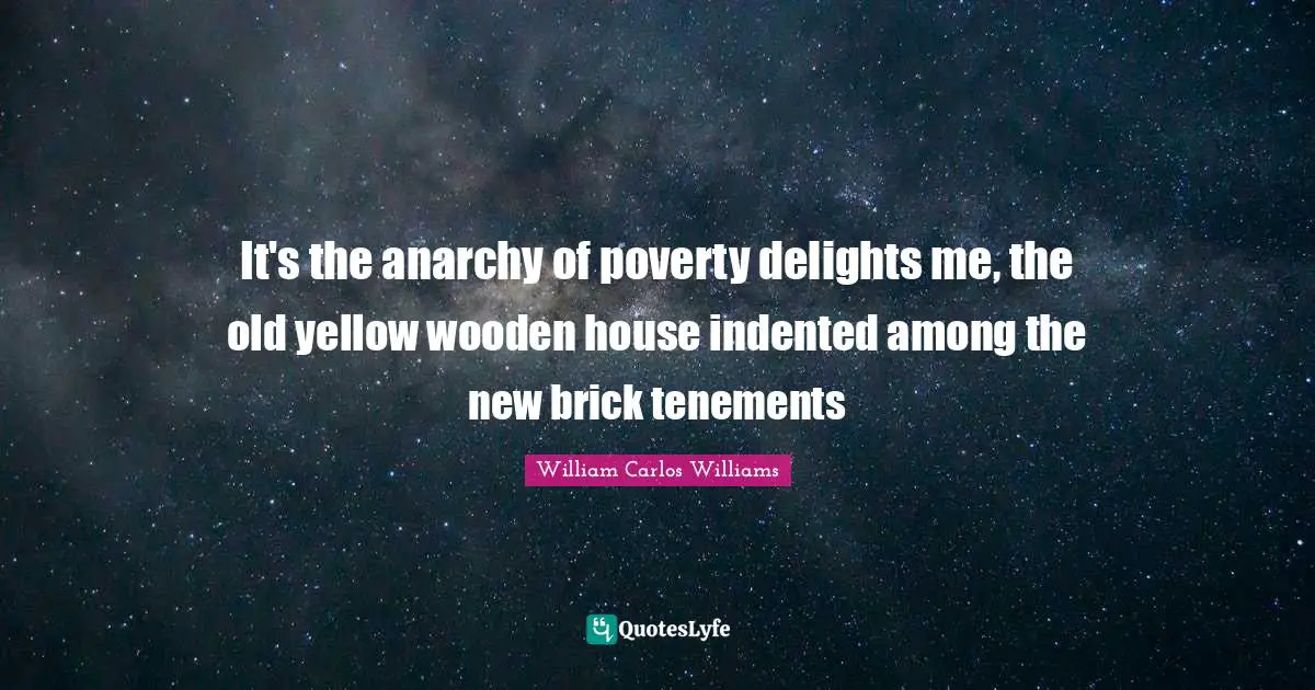 William Carlos Williams Quotes: "It's the anarchy of poverty delights me, the old yellow wooden house indented among the new brick tenements"