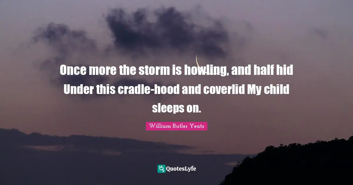Once more the storm is howling, and half hid Under this cradle-hood and coverlid My child sleeps on.