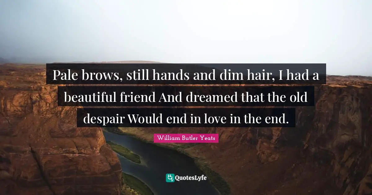 Pale brows, still hands and dim hair, I had a beautiful friend And dreamed that the old despair Would end in love in the end.