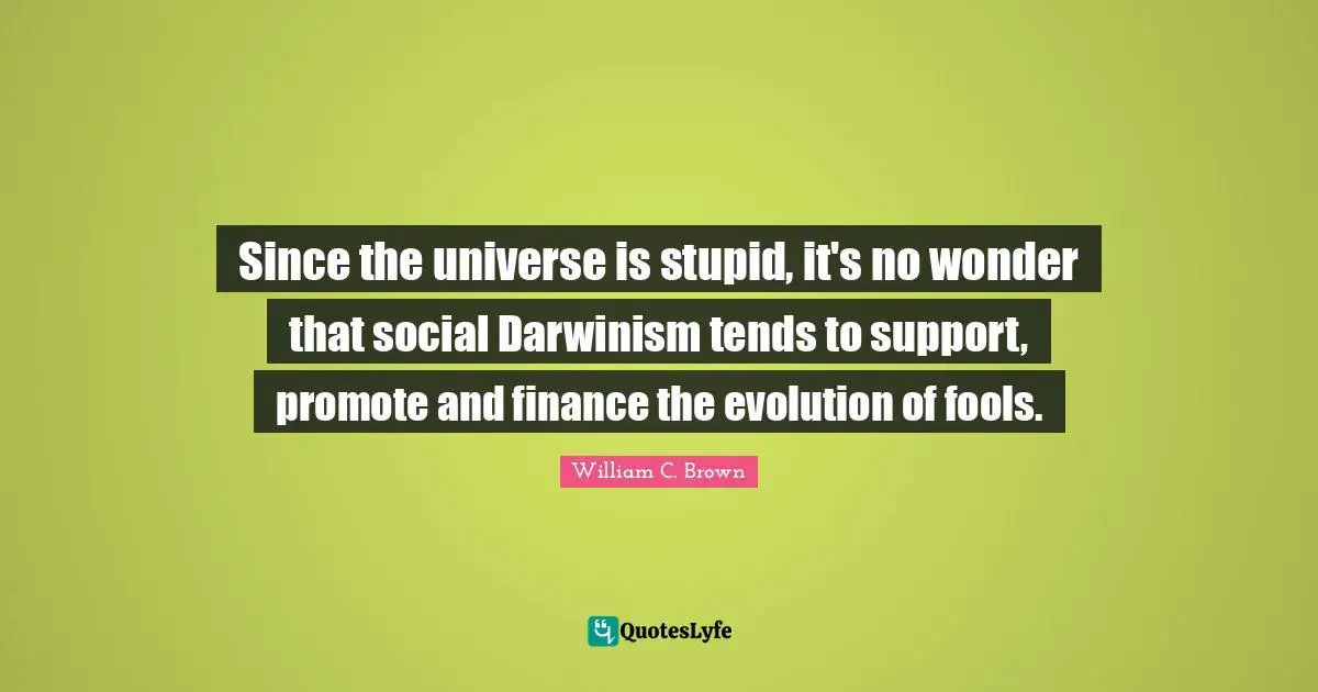 Since the universe is stupid, it's no wonder that social Darwinism tends to support, promote and finance the evolution of fools.