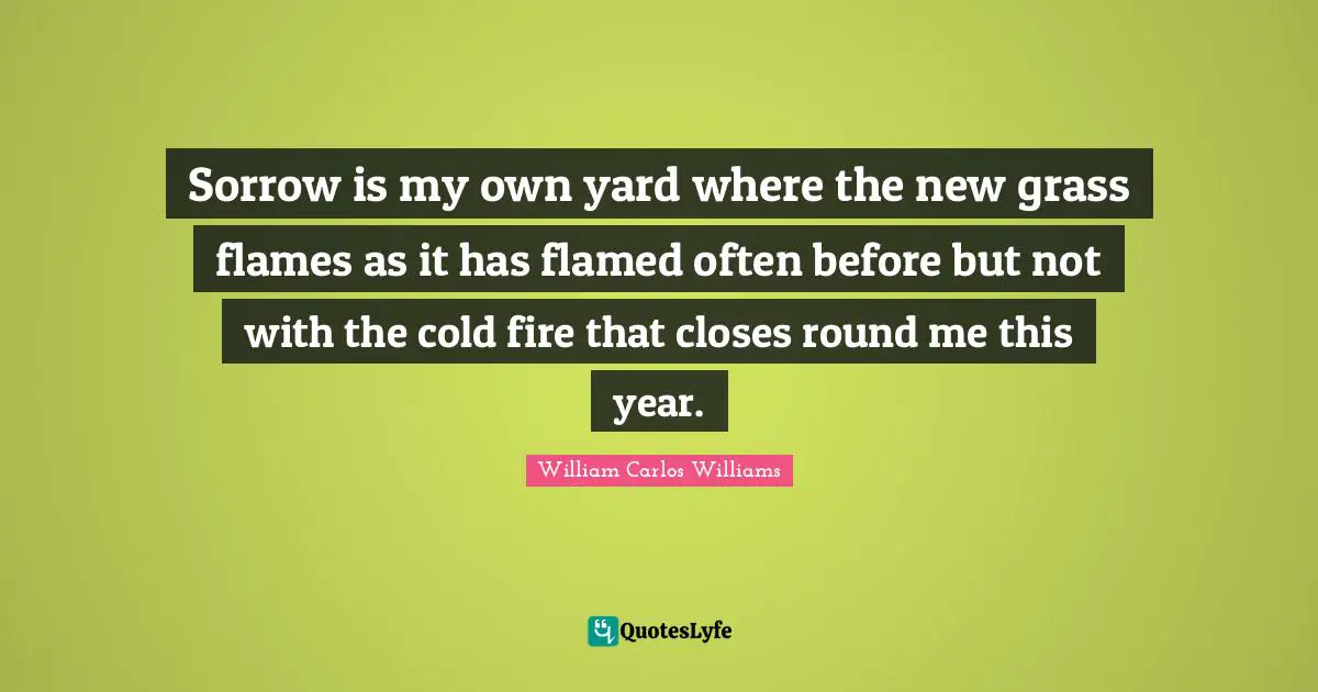 Sorrow is my own yard where the new grass flames as it has flamed often before but not with the cold fire that closes round me this year.