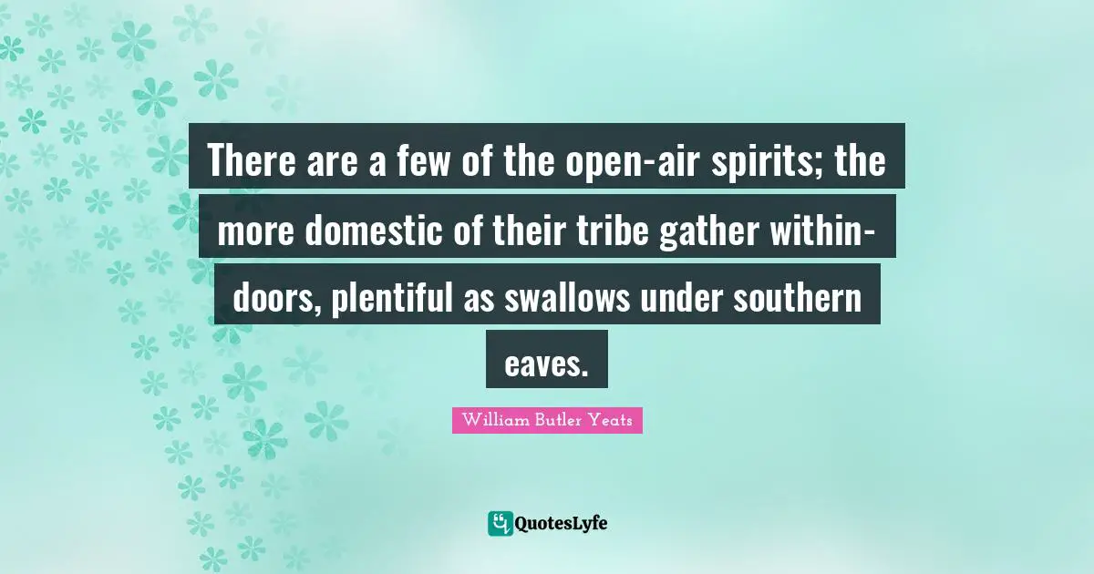 There are a few of the open-air spirits; the more domestic of their tribe gather within-doors, plentiful as swallows under southern eaves.