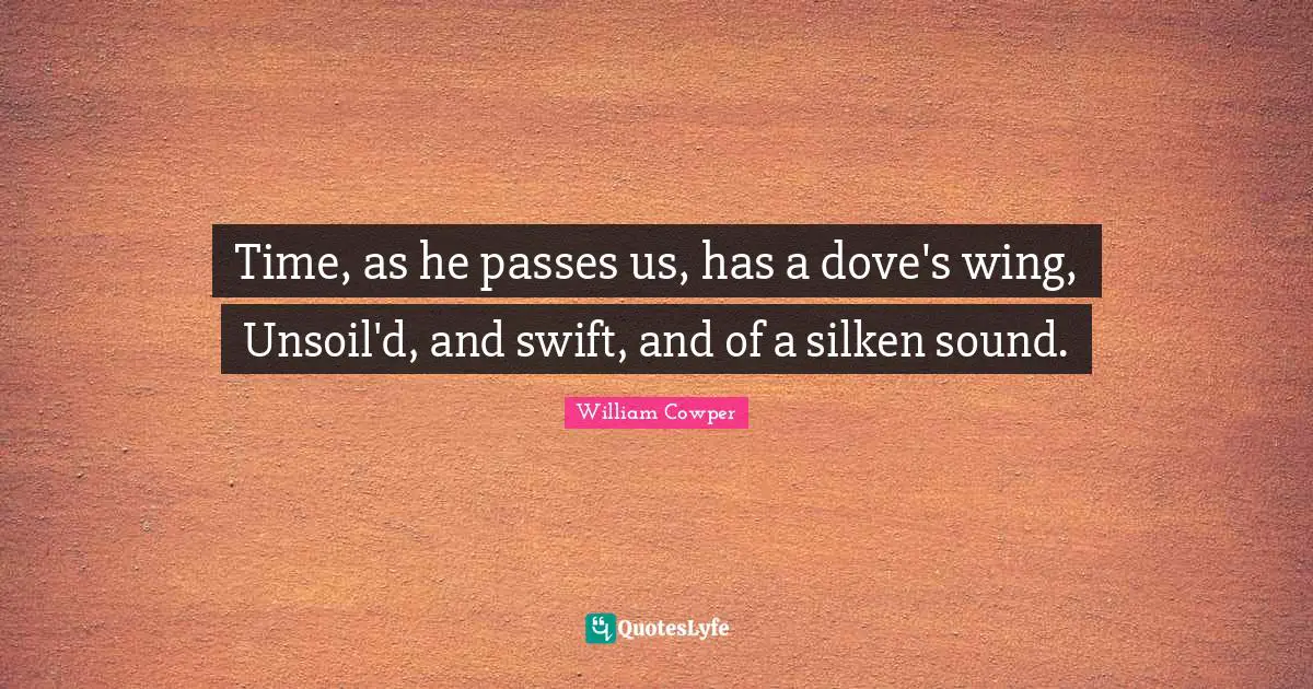 Time, as he passes us, has a dove's wing, Unsoil'd, and swift, and of a silken sound.