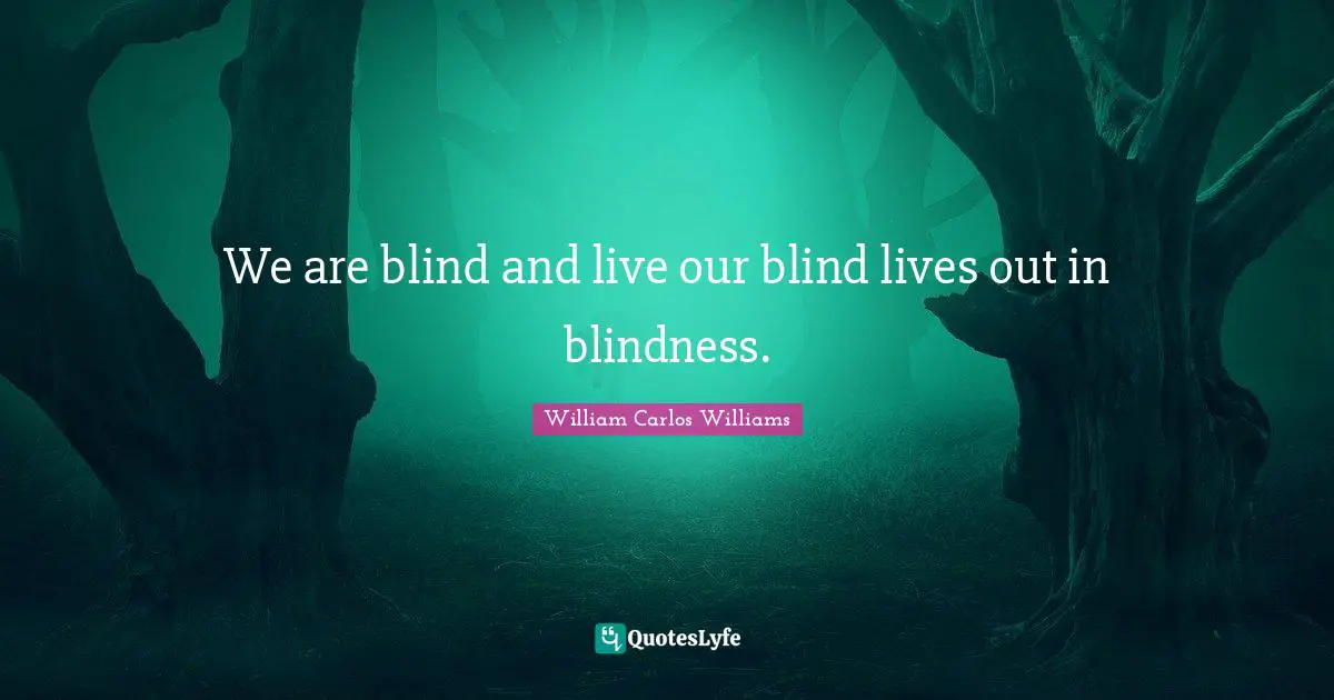 William Carlos Williams Quotes: "We are blind and live our blind lives out in blindness."