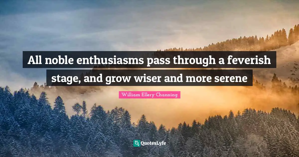 All noble enthusiasms pass through a feverish stage, and grow wiser and more serene